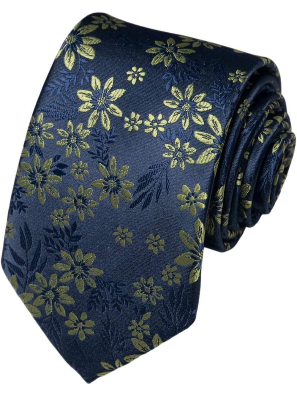 Men's Blue 100% Microfiber Gold Floral Jacquard Formal Necktie For Business